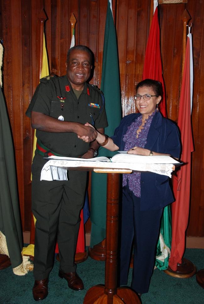Suriname Ambassador to Guyana, Nisa Kurban–Baboe and Chief-of-Staff, Brigadier-General Mark Phillips