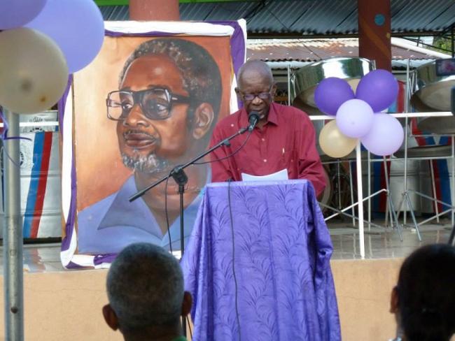 Jeffrey Thomas delivers the opening address at the establishment of the Forbes Burnham Research Institute