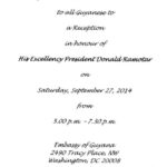 invitation to reception in honour of president donald ramotar