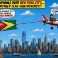 Golden Arrowhead flying over New York City